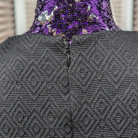 Banana Republic Size 10 Black Jacquard Patterned Mini Fit & Flare Dress - Picture 6 of 8